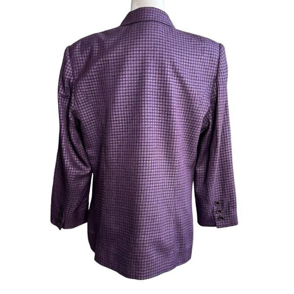 CARLISLE Vintage Blazer 100% SILK Purple Plaid 3-Button Closure Womens Sz 16 - Picture 7 of 11